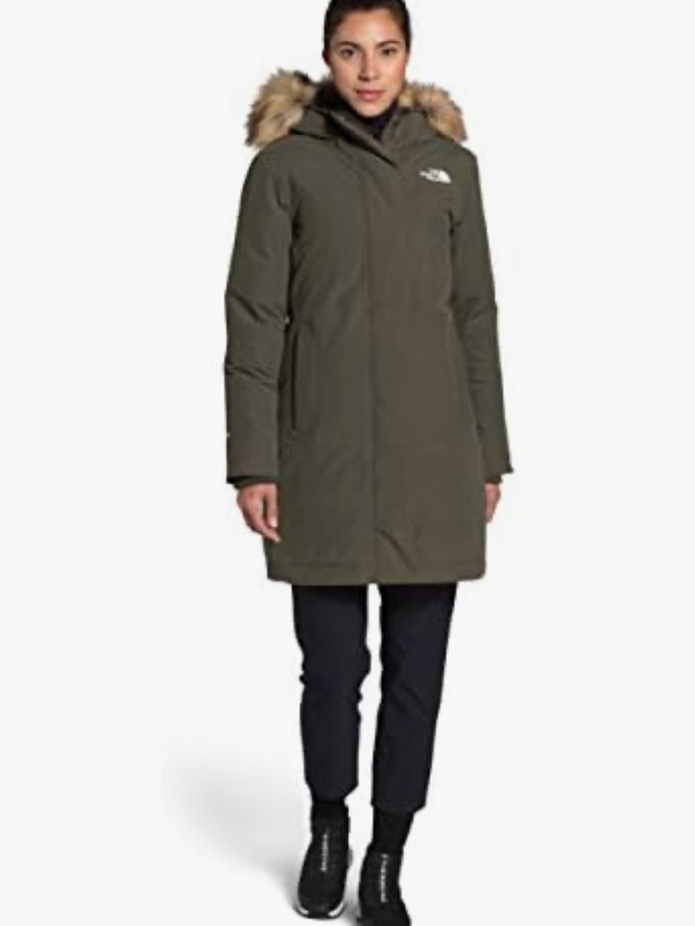 The North Face Women’s Olive Green Ski Parka with Faux-Fur Hood